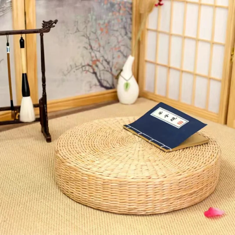 Hot 40cm*40cm Handmade Woven Natural Straw Round Pouf Tatami Cushion Floor Japanese Style Cushion Home Textile